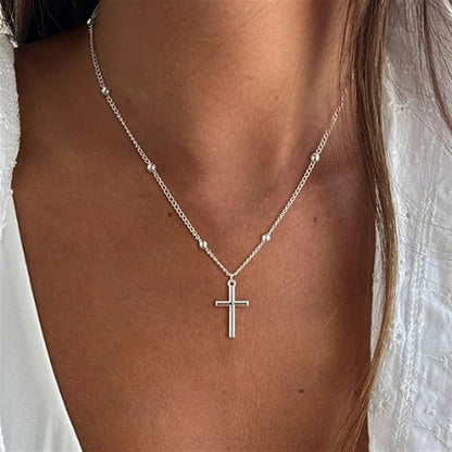 Nuevo collar de cruz de plata de ley 925