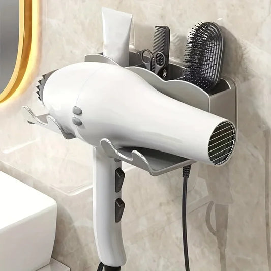 Estante de almacenamiento para secador de pelo, soporte de pared para baño sin perforaciones, almacenamiento para conductos de aire del baño
