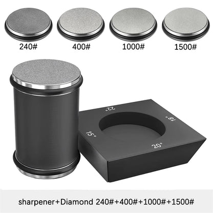 Kit de afilador de cuchillos de 4 ángulos con rodillo de filo recto y piedra de afilar de diamante industrial.
