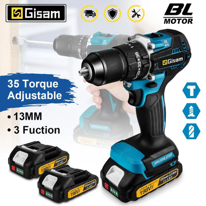 Taladro eléctrico GIsam de 13 mm, destornillador de impacto sin escobillas, doble velocidad, torque 35+3, para batería Makita de 18 V.