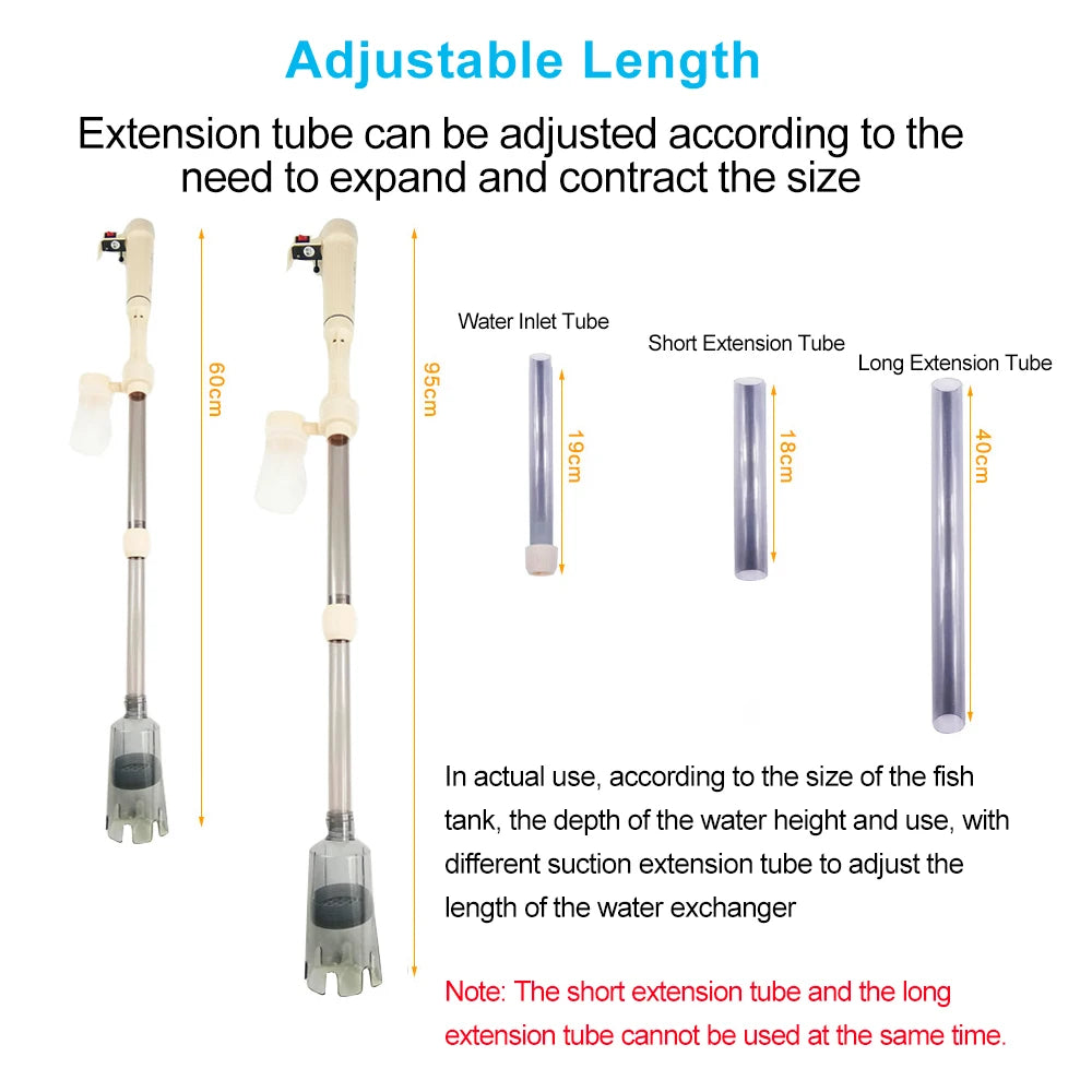 Limpiador de grava eléctrico para acuarios, limpieza de peceras con doble fuente de alimentación para una limpieza eficiente y cambio de agua de 90 grados.