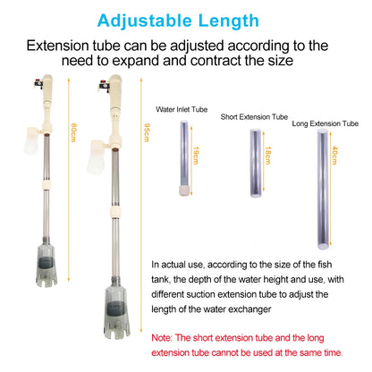 Limpiador de grava eléctrico para acuarios, limpieza de peceras con doble fuente de alimentación para una limpieza eficiente y cambio de agua de 90 grados.