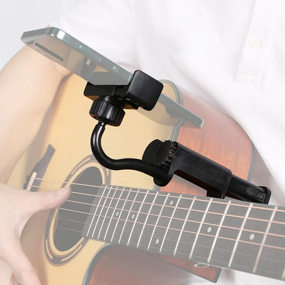 Soporte para teléfono y guitarra: ajustable y giratorio, compatible con guitarras y ukeleles. Compatible con smartphones.