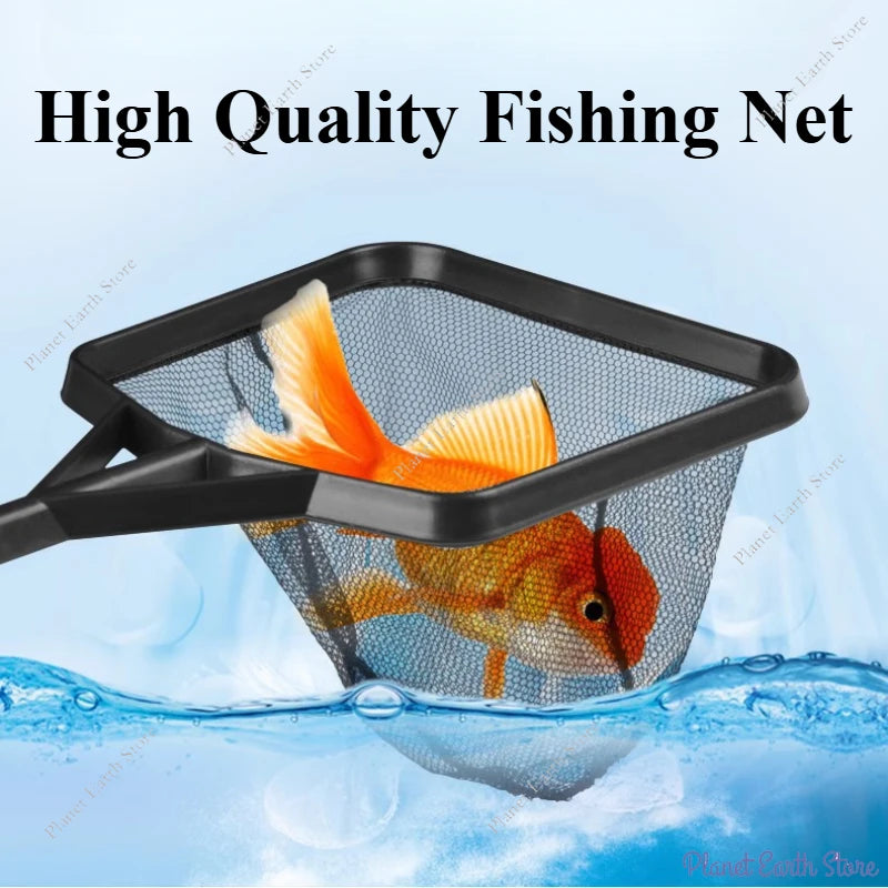 Red de pesca portátil de mango largo cuadrada, accesorios para acuario, red de pesca, red de cuchara, red de alta calidad para pecera, 3 tamaños